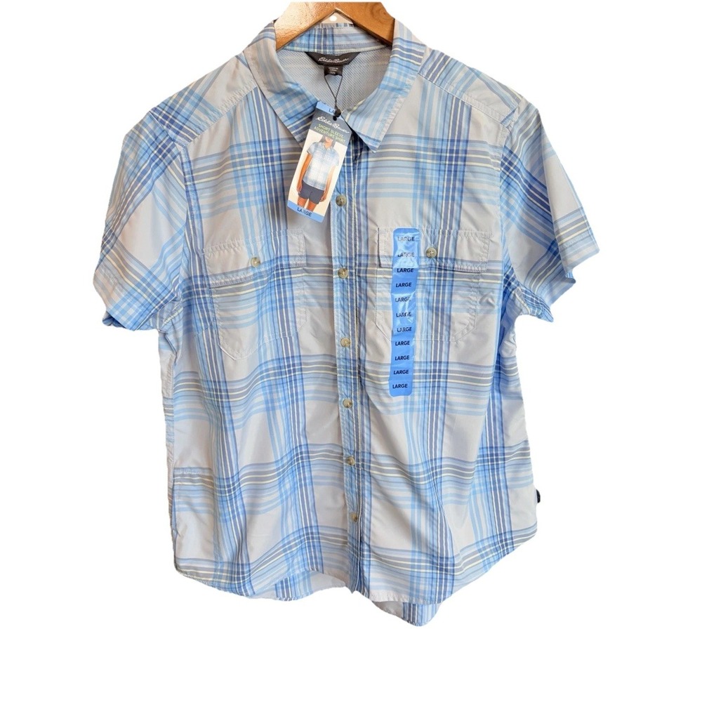 Eddie Bauer Shirt Womens Large Performance Short Sleeve Adventure Plaid UPF 50